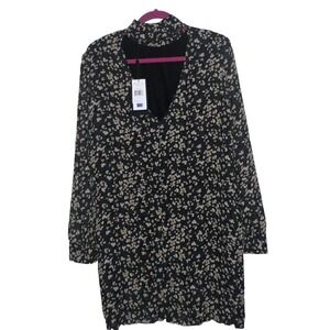 Kendall + Kylie  NWT Women's Ash Petal‎ Black Printed Mock Neck Dress Size 8/10